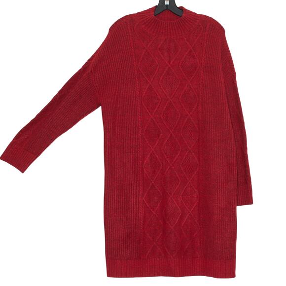 Loft Sweater Dress Cable Knit Turtleneck Dark Academia Cottage Preppy Red XL - Picture 8 of 8